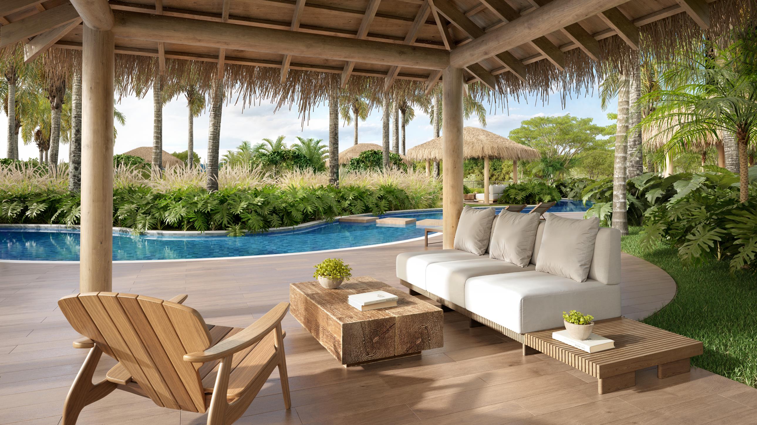 Bangalôs com vista para a piscina no Condomínio Azura